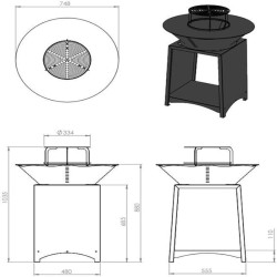 BRASERO AVEC PLAQUE ET GRILLE AMOVILE EN ACIER BARBECUE PLANCHA EXTERIEUR Ø 75 cm
