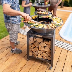 BRASERO AVEC PLAQUE ET GRILLE AMOVILE EN ACIER BARBECUE PLANCHA EXTERIEUR Ø 75 cm