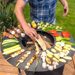 BRASERO AVEC PLAQUE ET GRILLE AMOVILE EN ACIER BARBECUE PLANCHA EXTERIEUR Ø 75 cm