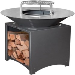 BRASERO AVEC PLAQUE ET GRILLE AMOVILE EN ACIER BARBECUE PLANCHA EXTERIEUR Ø 75 cm
